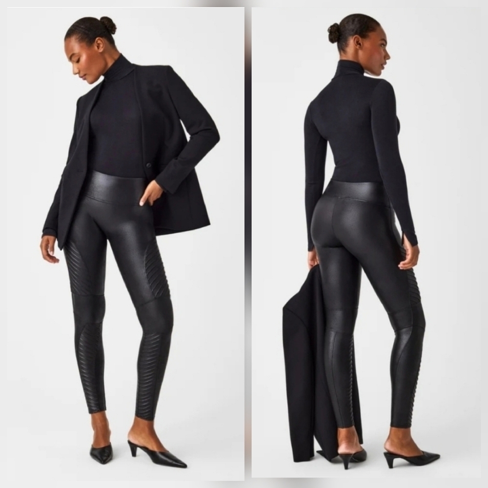 ❤️ SPANX MOTO FAUX LEATHER HIGH RISE SHAPEWEAR LEGGINGS, XS (0) & MEDIUM (6-8)